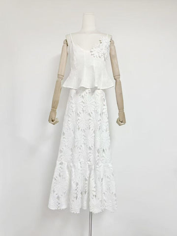 Niche 2025 Spring New Sling Hand-Nailed Floral Top With Waist-Socked Long Dress Fashion Suit Woman