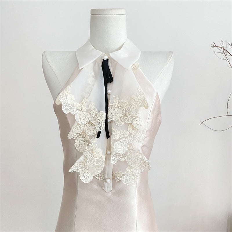 Luth's Same Thousand Gold Lace Hanging Neck Dress Female Summer Temperament Short Sleeveless Clame Skirt