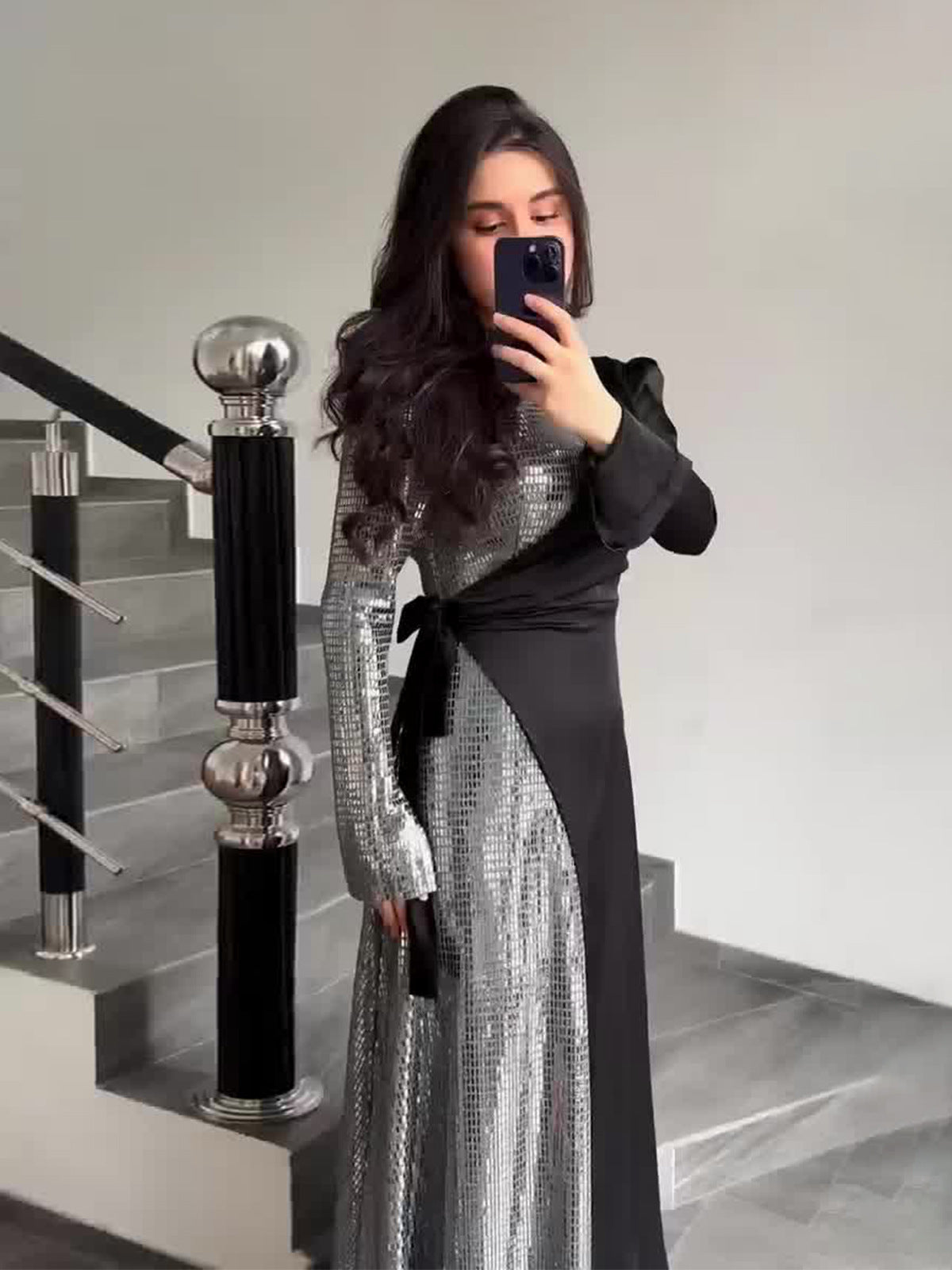 2024 Fashion Temperament Long Sleeve Splicing Squint Design Fake Two-Piece Dress