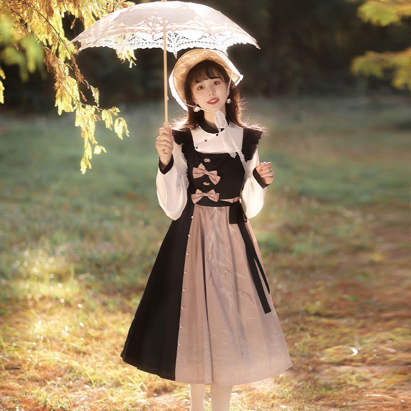 Design Dusk Chinese Style Improvement Han Elements Hanfu Women's New Chinese Top Dress Dress Set 8459
