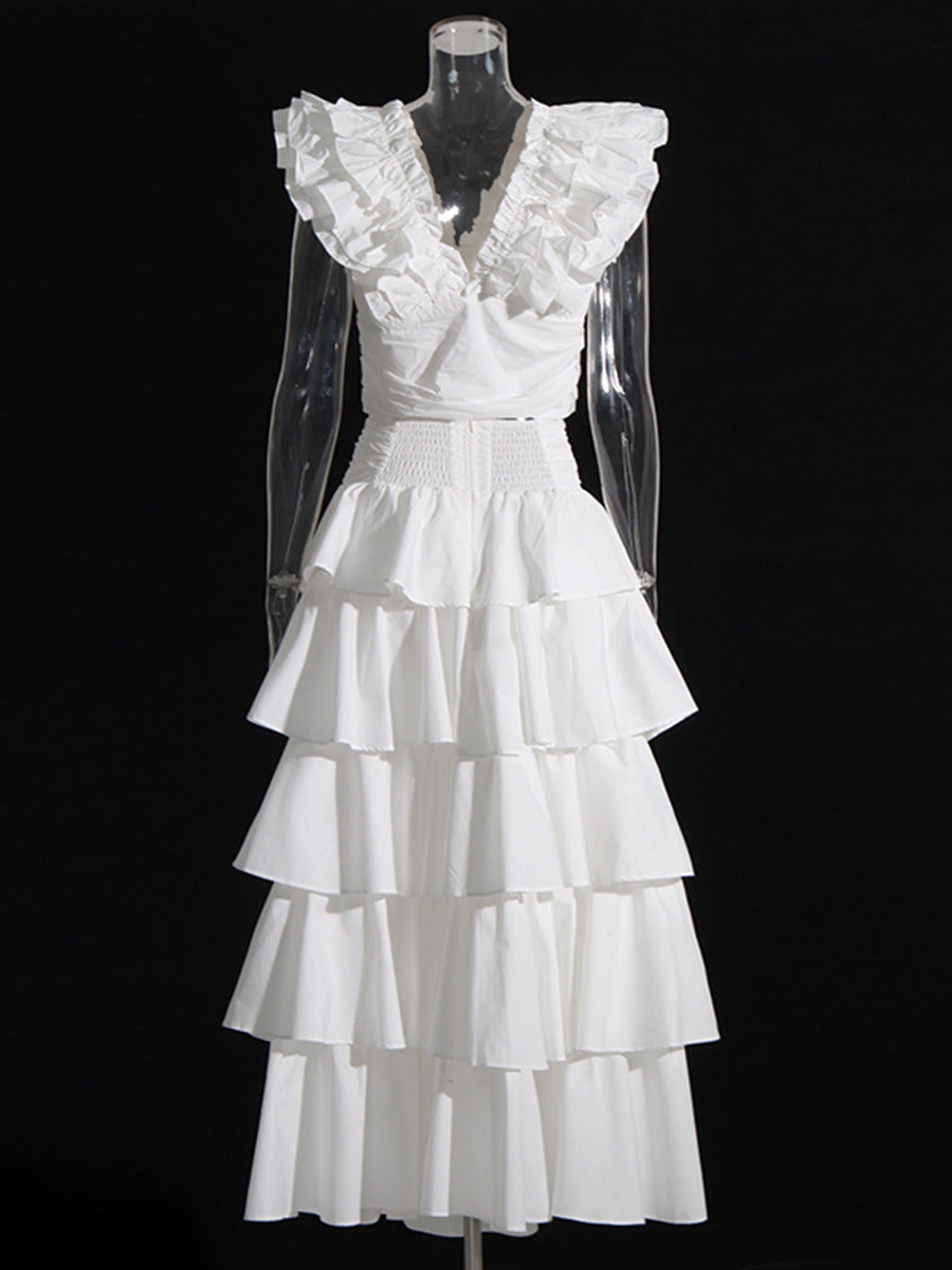 Vintage Elegant Set Spring 2025 New Laminated Laminated Stacked Stacked Laminated Leafed Dress Woman