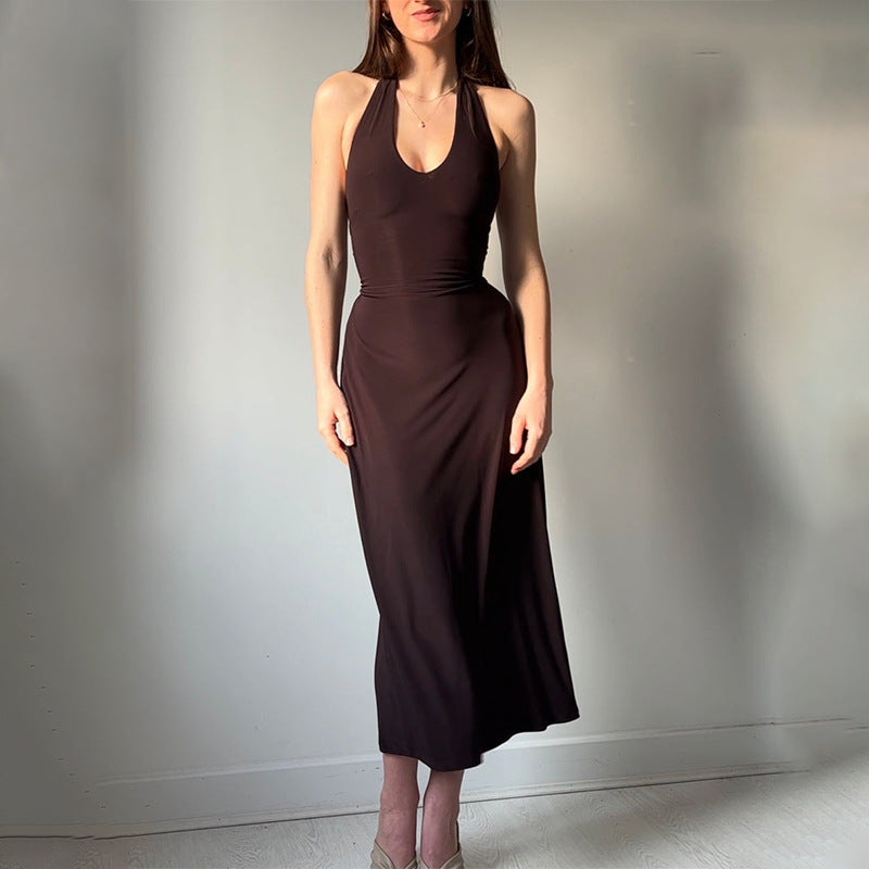 2025 New Solid Color Sling Hanging Neck U Tie With Open Skirt