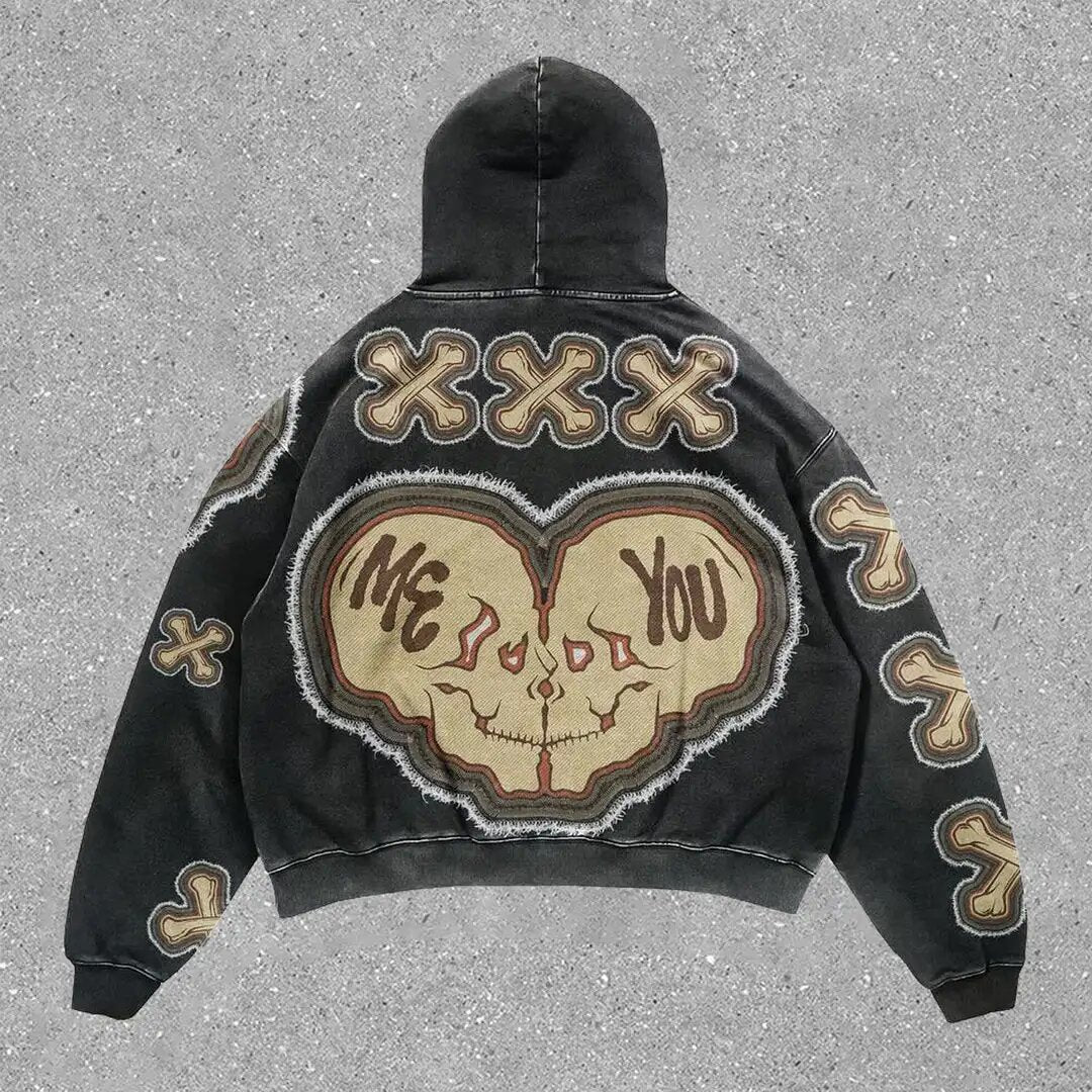 Fashion Vintage Skull Print Hoodie Y2k Couple Street Hoodie DJPT