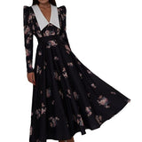 French Doll-Necked Flower-Print Court Feast Dress