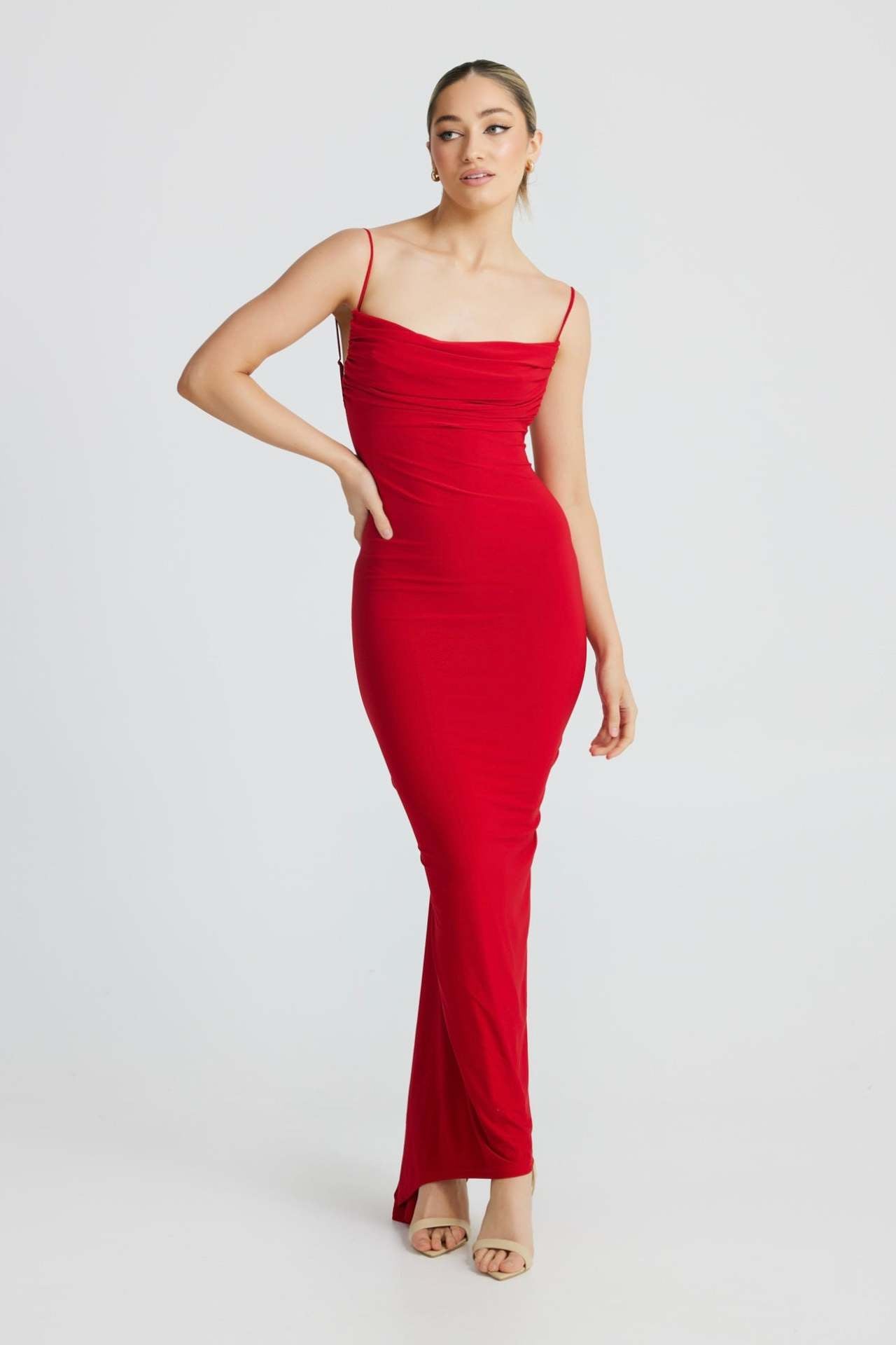Sexy Fashion Showback Solid-Color Banquet Body-Body-Back-Up-Slinged Sling Dress