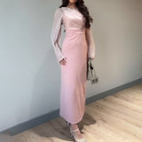 Women's Autumn Round-Neck Long Sleeve Splicing Long Skirts To Repair Height Waist Skirt Women