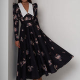 French Doll-Necked Flower-Print Court Feast Dress