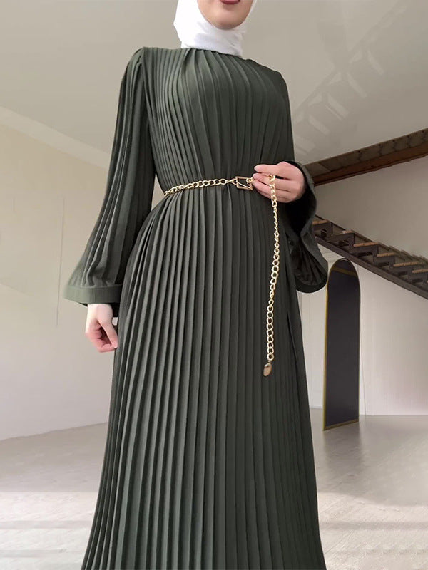 Muslim Folding Loose-Fashiony Sleek Solid-Colored Dress For Summer 2024