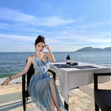 Holiday Wind Hanging Dress Female Summer Sexy Seaside Photo Irregularly Exposed Lotus Leaf Side Dress