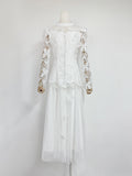 Court Style Lace Jed Flower Splicing Butterfly Decoration Skinny Coat + Mesh Dress