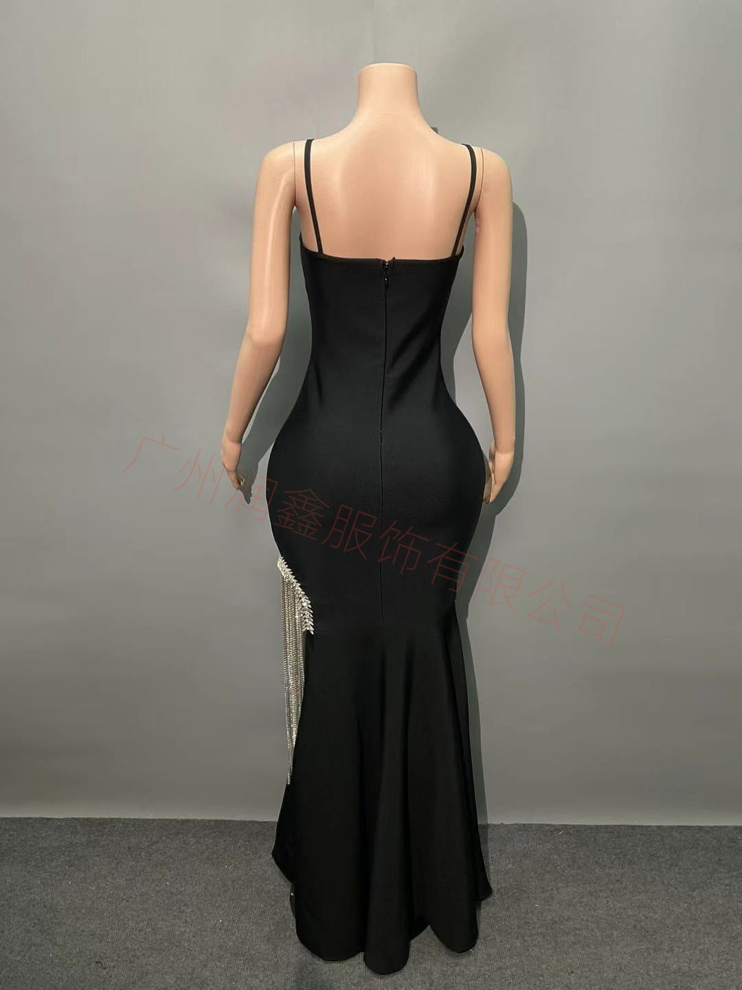 Hot Sling V-Neck Nail Drill Women's Dress High Open Chain Espootail Banded Evening Dress