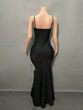 Hot Sling V-Neck Nail Drill Women's Dress High Open Chain Espootail Banded Evening Dress