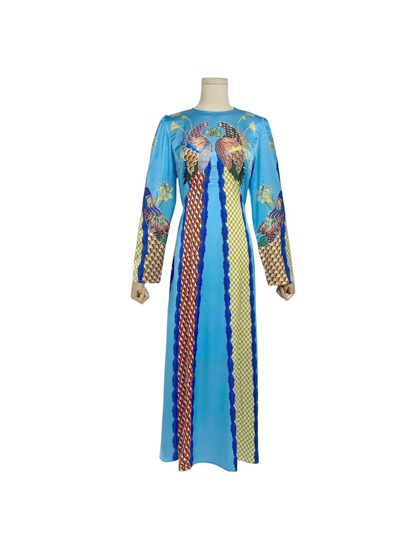 Round Collar Long-Sleeved Dress Animal Print Girded Body 2025 Autumn New Dress