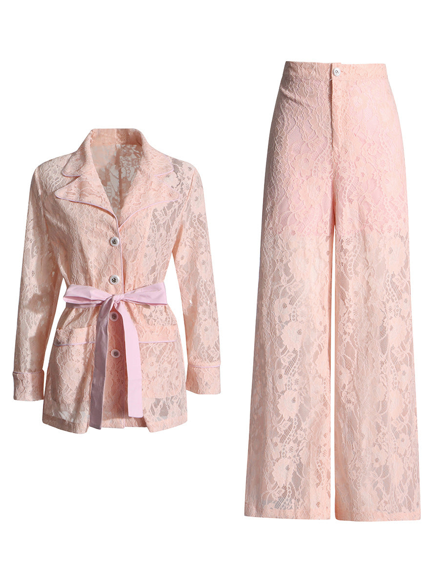 Famous Wind 2025 Summer New Collar Long Sleeve With Waist Jacket Embroidery Two Sets