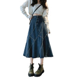 Broced # Spring And Summer Fishtail Skirt Design Sense A Word Loose Medium Long Skirt High-Waisted Denim Skirt Thin Cover Across The Skirt Girl DJPT