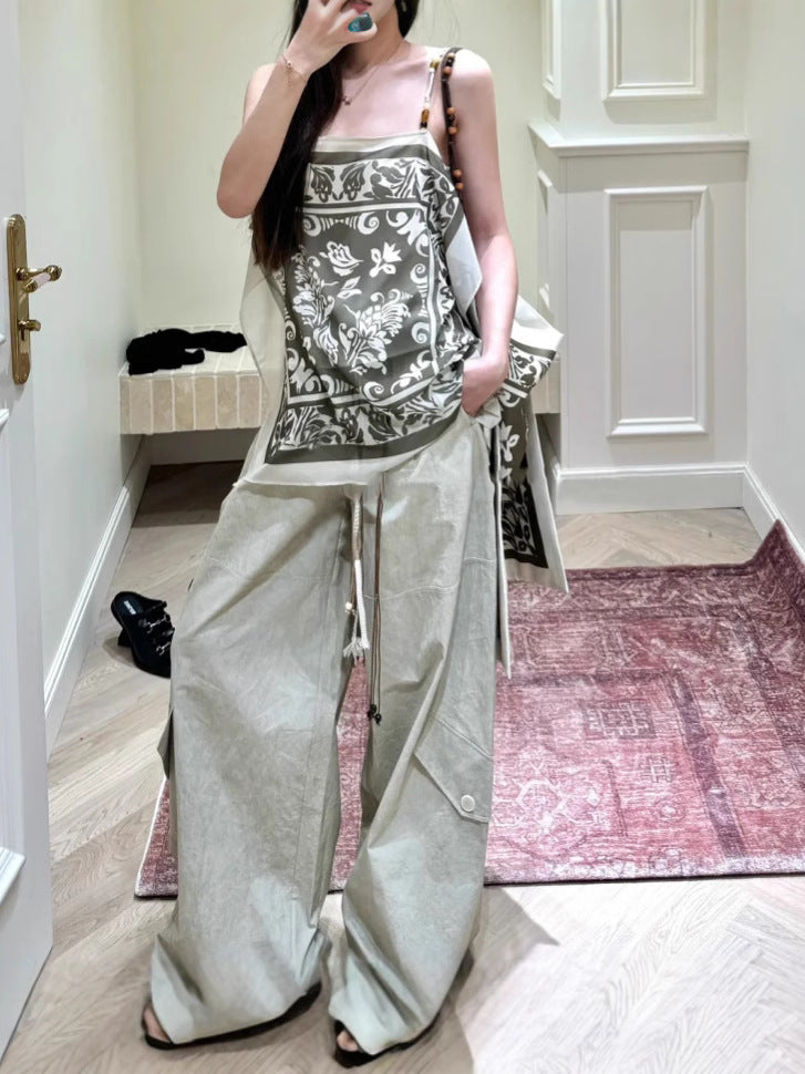 New Flat Print Bump Color Beaded Sling Sling T-Shirt Holiday Bohemian Style Design Top