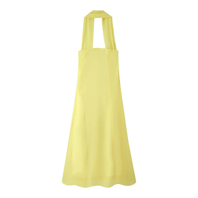 Court Style Chest Ribbon Dress 2025 New Women's Summer Loose Waist Showing Long Skinny Dress Women