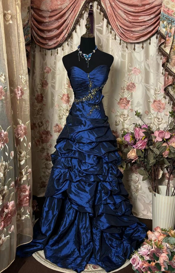 Style Ball Gown Sweetheart Prom Dresses Long Evening Gown Navy Blue Formal Party Dress SD1296 HZ0628
