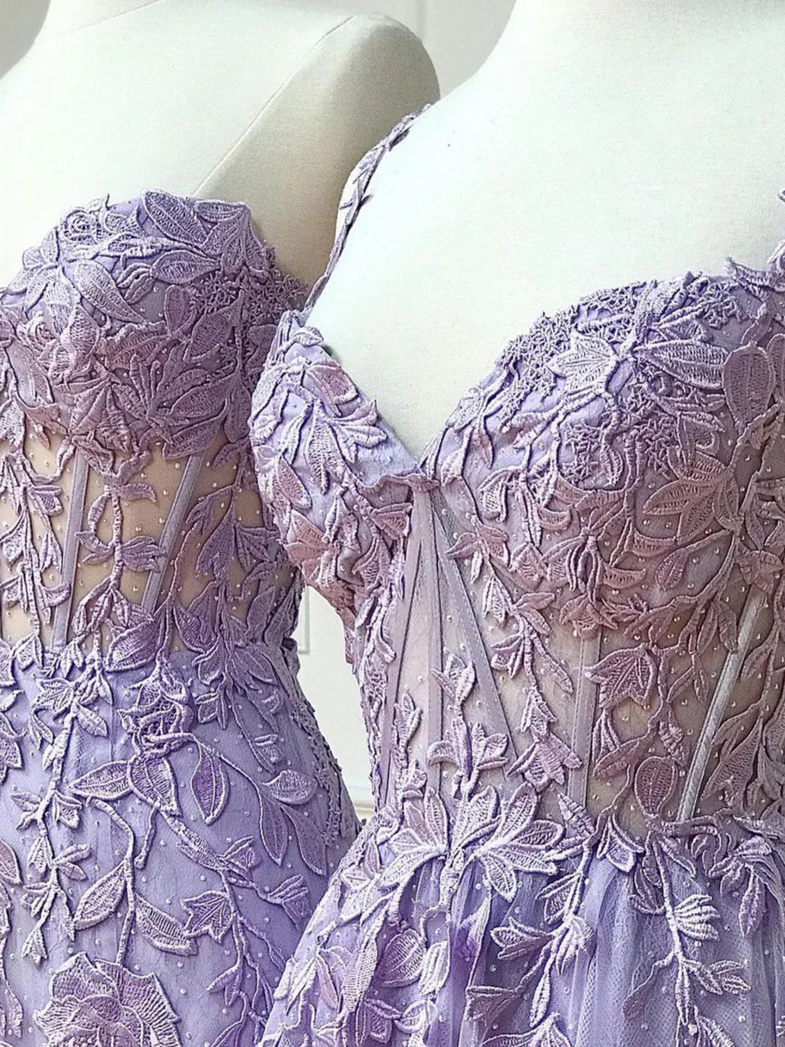 Mermaid Sleeveless Lace Lilac Evening Prom Dresses Long Prom Dresses SD1420 HZ0628