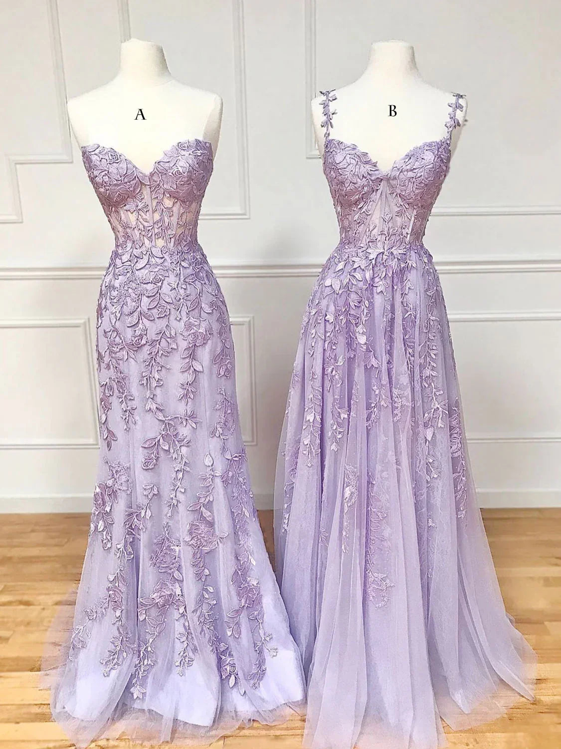 Mermaid Sleeveless Lace Lilac Evening Prom Dresses Long Prom Dresses SD1420 HZ0628
