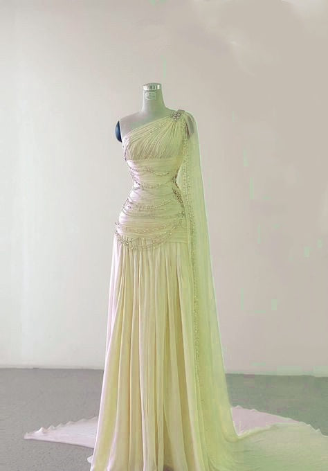 Sheath One Shoulder Pink Long Chiffon Evening Gown Prom Dresses SD2314 HZ0628
