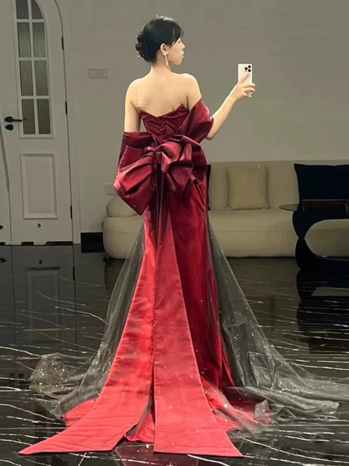 Mermaid Off The Shoulder Burgundy Long Party Dress Satin Prom Dresses SD1467 HZ0628