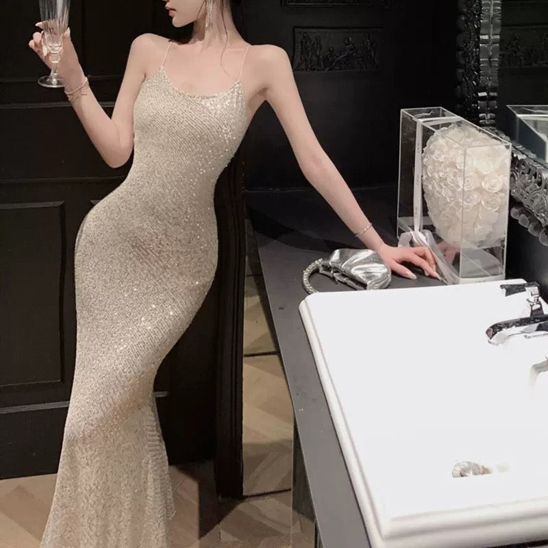 Mermaid Spaghetti Straps Sequin Floor Length Evening Dress Prom Dresses SD1650 HZ0628