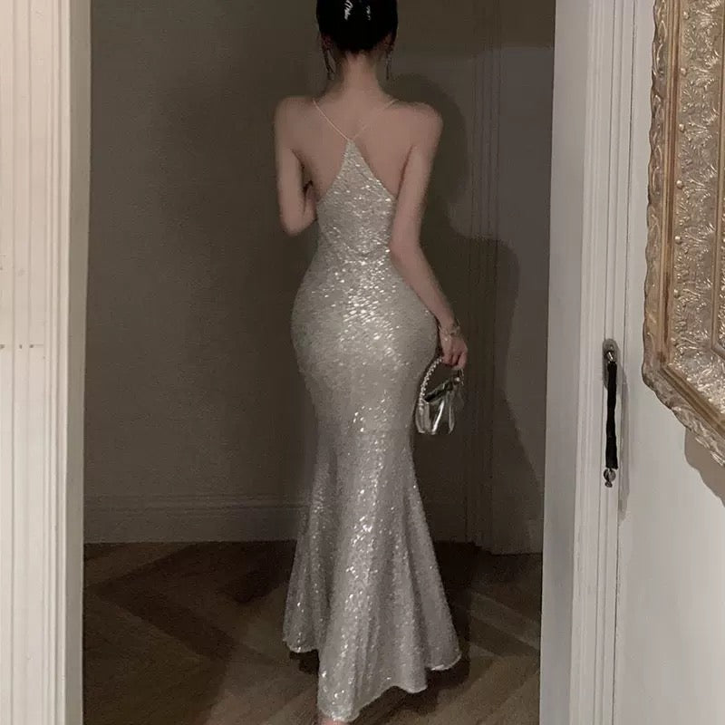 Mermaid Spaghetti Straps Sequin Floor Length Evening Dress Prom Dresses SD1650 HZ0628