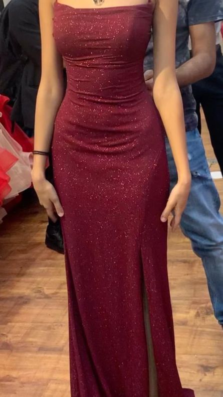 Sheath Spaghetti Straps Burgundy Slit Long Evening Dress Prom Dresses SD1731 HZ0628
