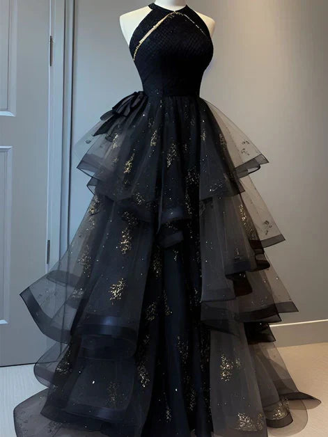 Ball Gown Scoop Neckline Black Tulle Party Dress Prom Dresses Evening Dress SD1767 HZ0628