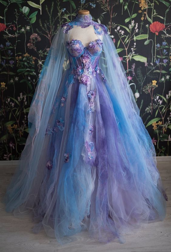 Ball Gown Sweetheart Lace Layers Evening Dress Prom Dresses With Cape SD1794 HZ0628