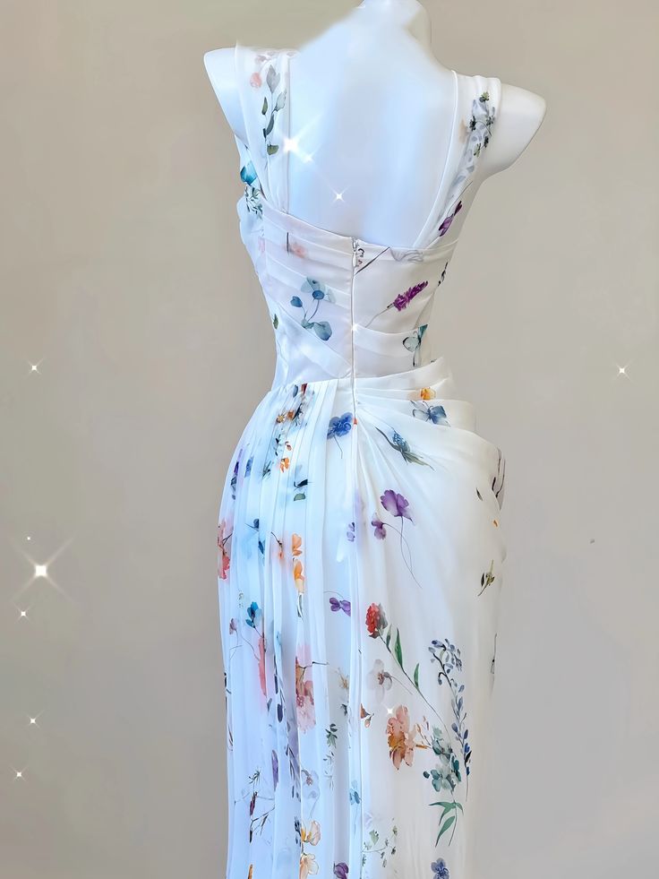 Mermaid Straps Chiffon Floral Evening Gowns Long Prom Dresses SD1825 HZ0628