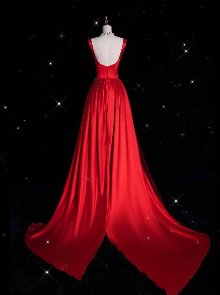 Fashion Sheath Straps Red Satin Floor Length Evening Dress Prom Dresses SD1917 HZ0628