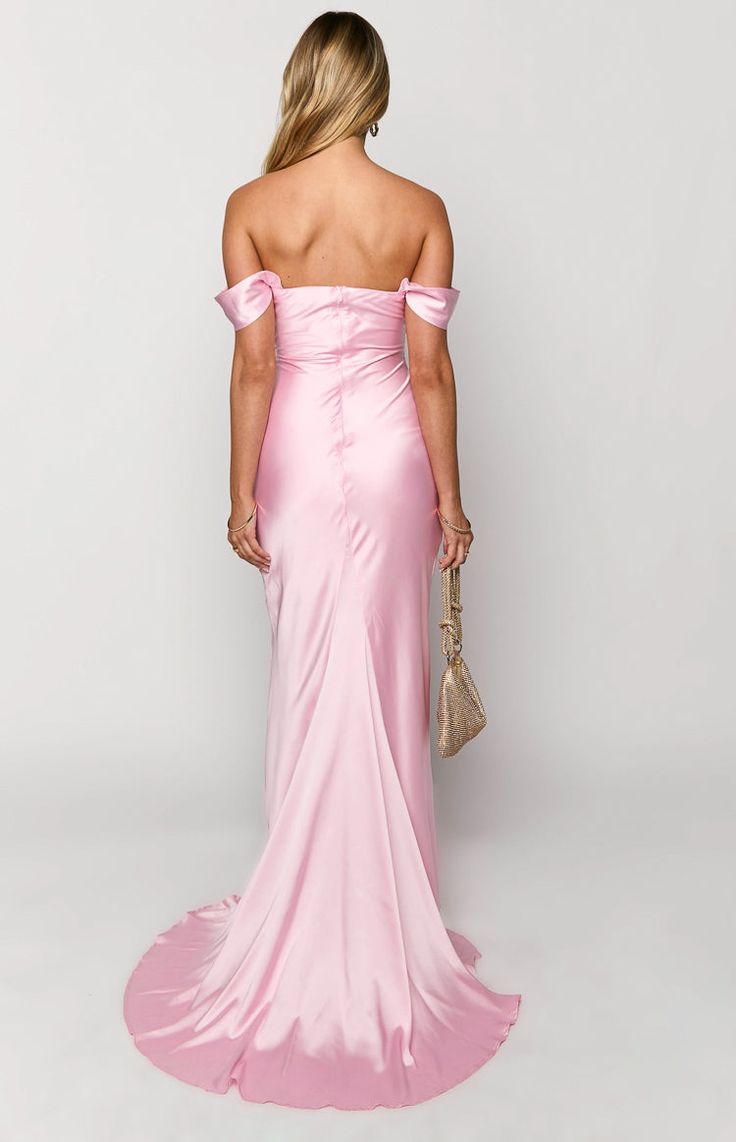 Off The Shoulder Floor-length Satin Pink Evening Dress Prom Dresses SD2013 HZ0628