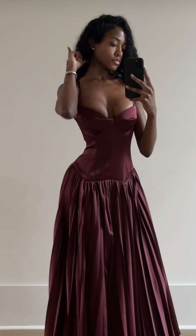 A line Spaghetti Straps Burgundy Long Satin Party Dresses Prom Dress SD2024 HZ0628