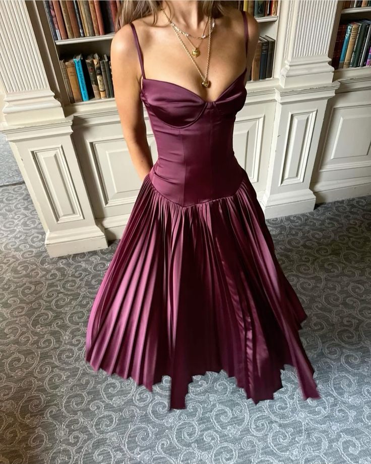 A line Spaghetti Straps Burgundy Long Satin Party Dresses Prom Dress SD2024 HZ0628
