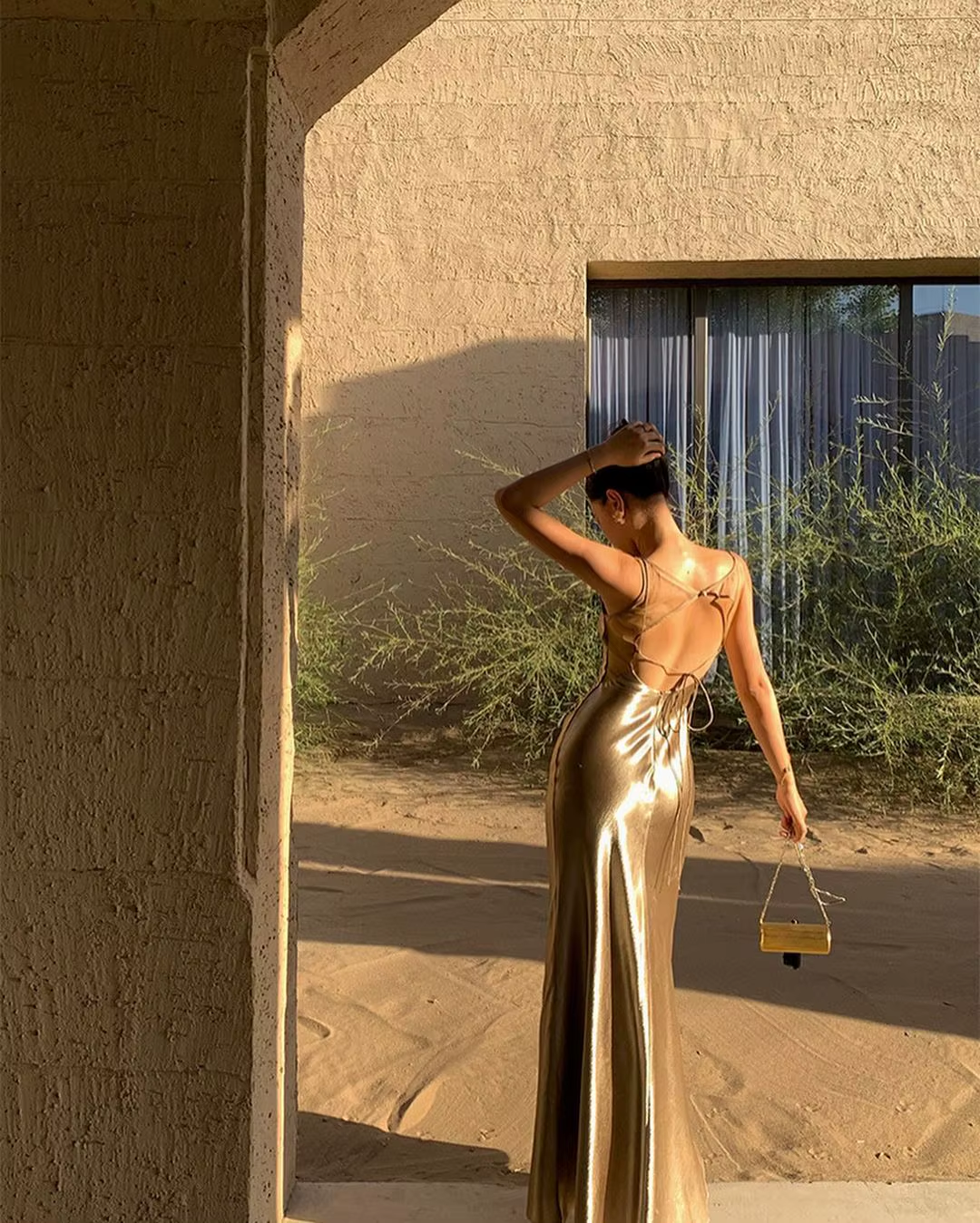 Mermaid Straps Neckline Champagne Satin Long Prom Dress Evening Dress Formal Dress SD2175 HZ0628