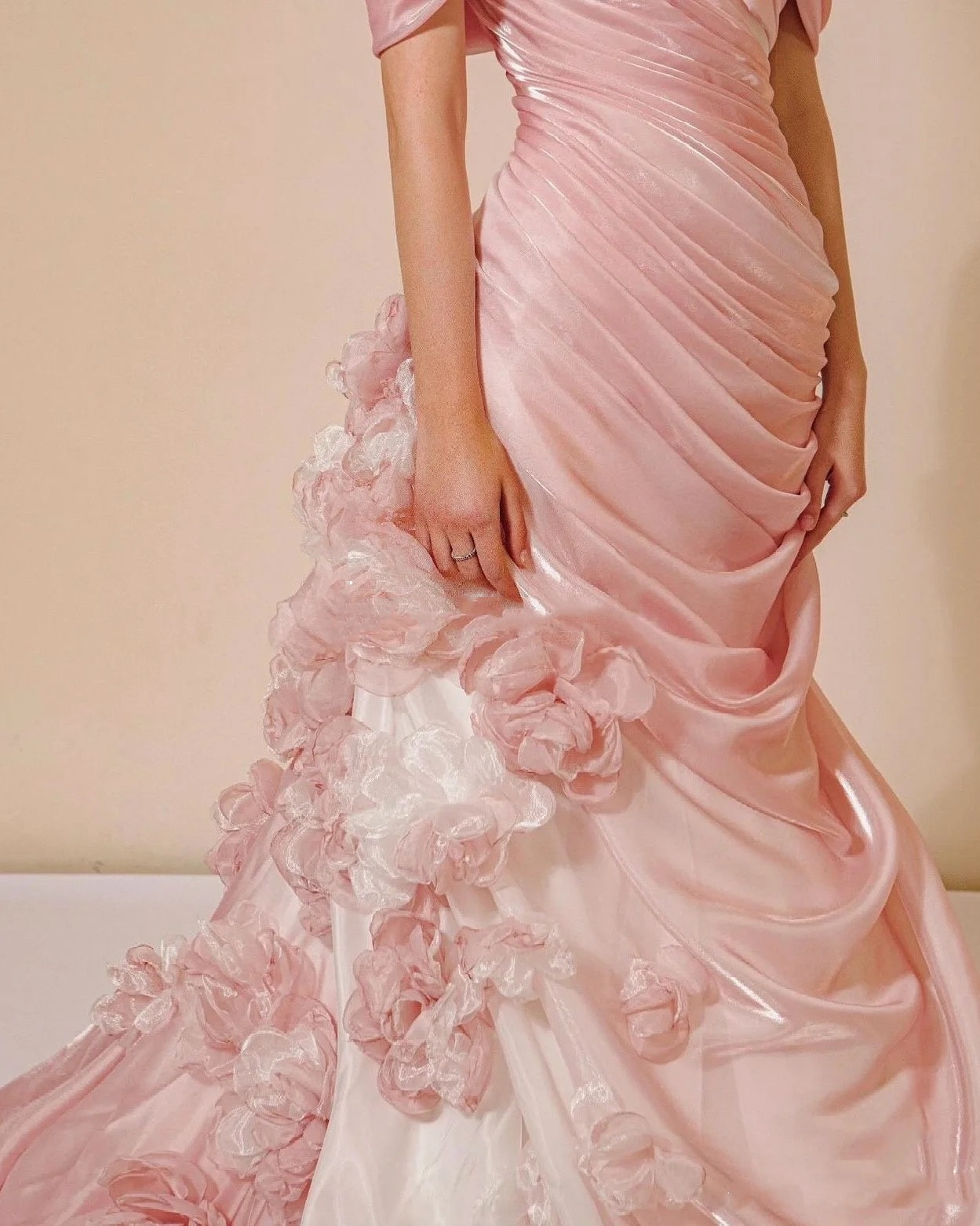 Mermaid Strapless Pink Long Floral Prom Dresses Party Dress SD2318 HZ0628
