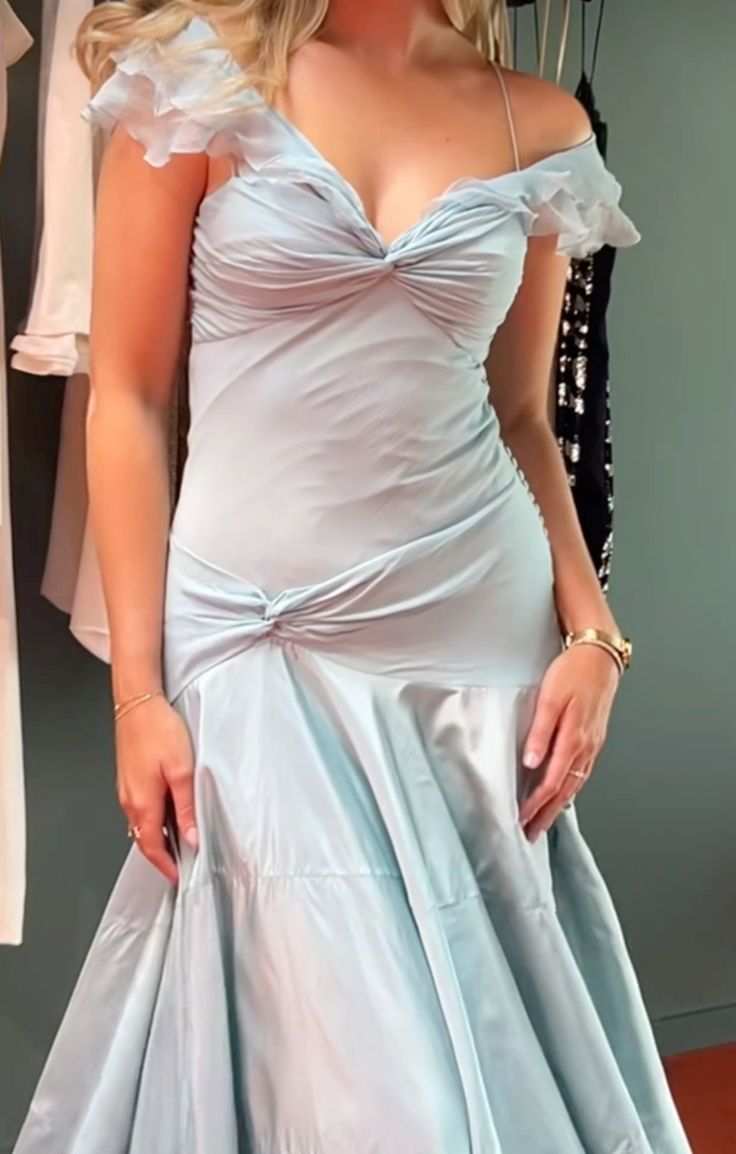 Mermaid Off The Shoulder Light Sky Blue Evening Dress Prom Dresses SD2387 HZ0628