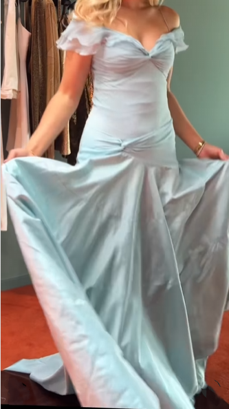 Mermaid Off The Shoulder Light Sky Blue Evening Dress Prom Dresses SD2387 HZ0628