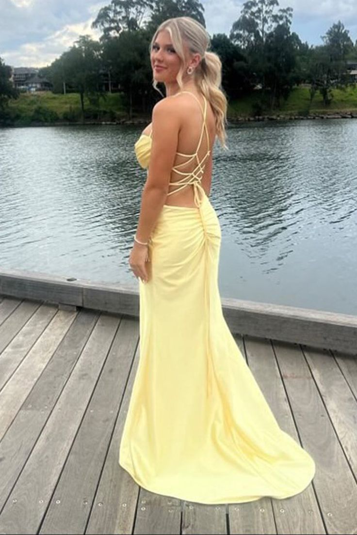 Sage Scoop Neck Satin Mermaid Long Prom Dress with Slit Formal Gown Evening Dress SD2419 HZ0628
