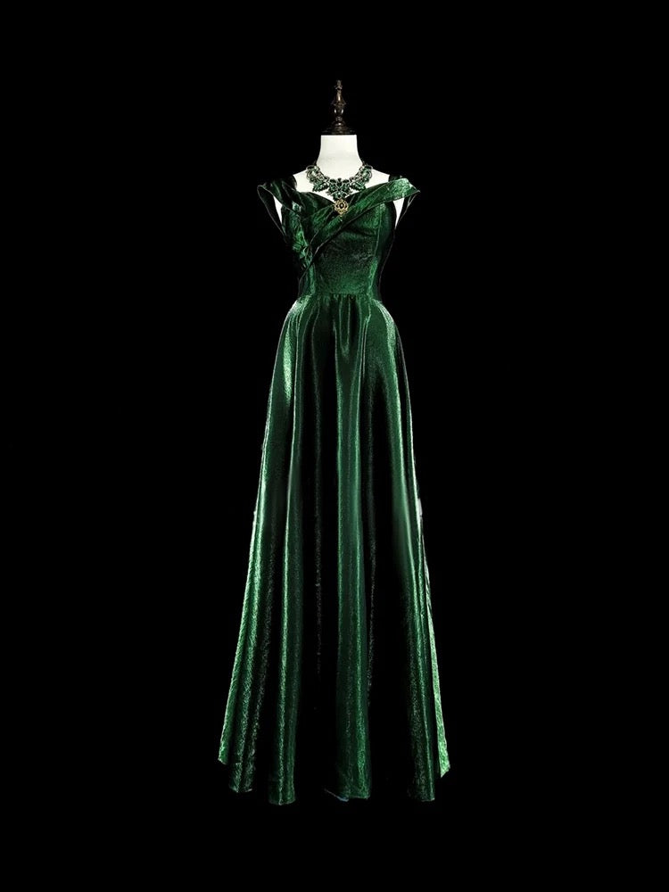 A Line Sweetheart Ruffles Long Evening Dress Green Velvet Prom Dresses SD2742 HZ0628