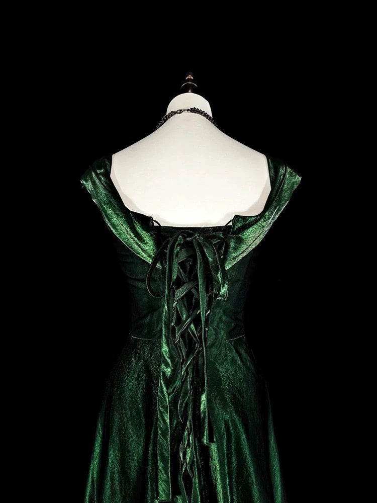 A Line Sweetheart Ruffles Long Evening Dress Green Velvet Prom Dresses SD2742 HZ0628