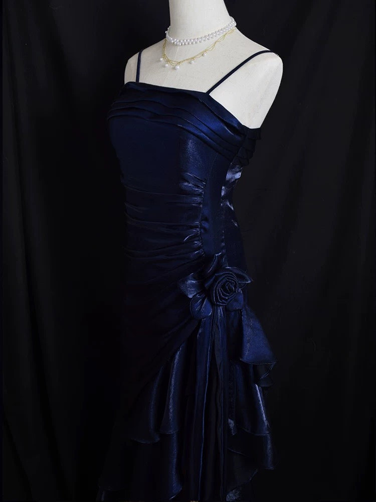 Mermaid Spaghetti Straps Satin Long Party Dress Prom Dresses S2806 HZ0628