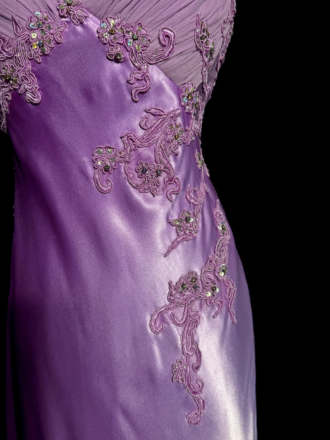 A line Halter Neckline Lilac Satin Prom Dress Ruffle Long Party Dress SD2910 HZ0628