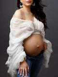 Belly Friendly Loose Puff Sleeve Props Accessories Sheer Photography Babyshower Maternity Pleated Top Maternity