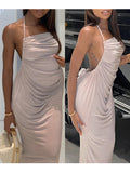 Beige Ruched Halter Neck Backless Bodycon Fashion Maternity Midi Dress Maternity