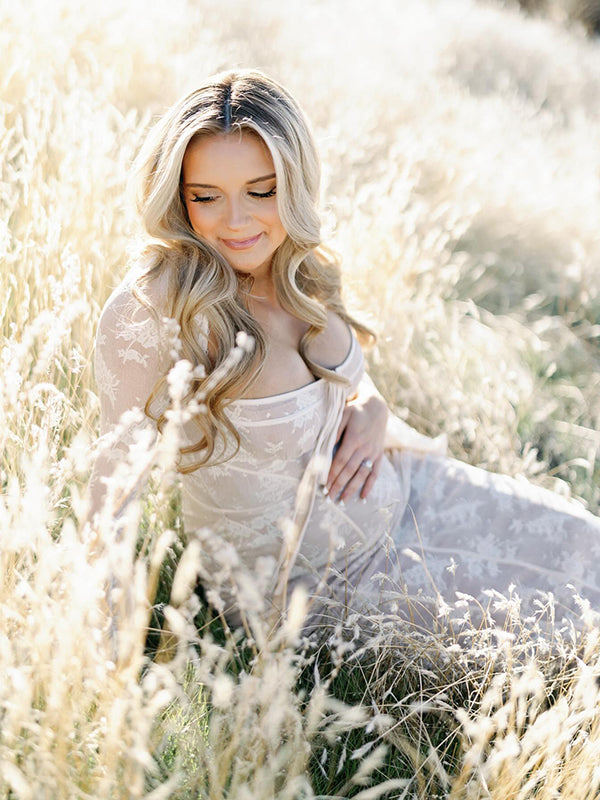 White Lace Corset Square Neck Flare Sleeve Off Shoulder Bodycon Elegant Cocktail Party Maternity Baby Shower Photoshoot Maxi Dress Maternity