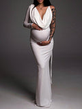 One Sleeve Backless Tie V-neck Bodycon Elegant Evening Photoshoot Gown Baby Shower Maternity Maxi Dress Maternity