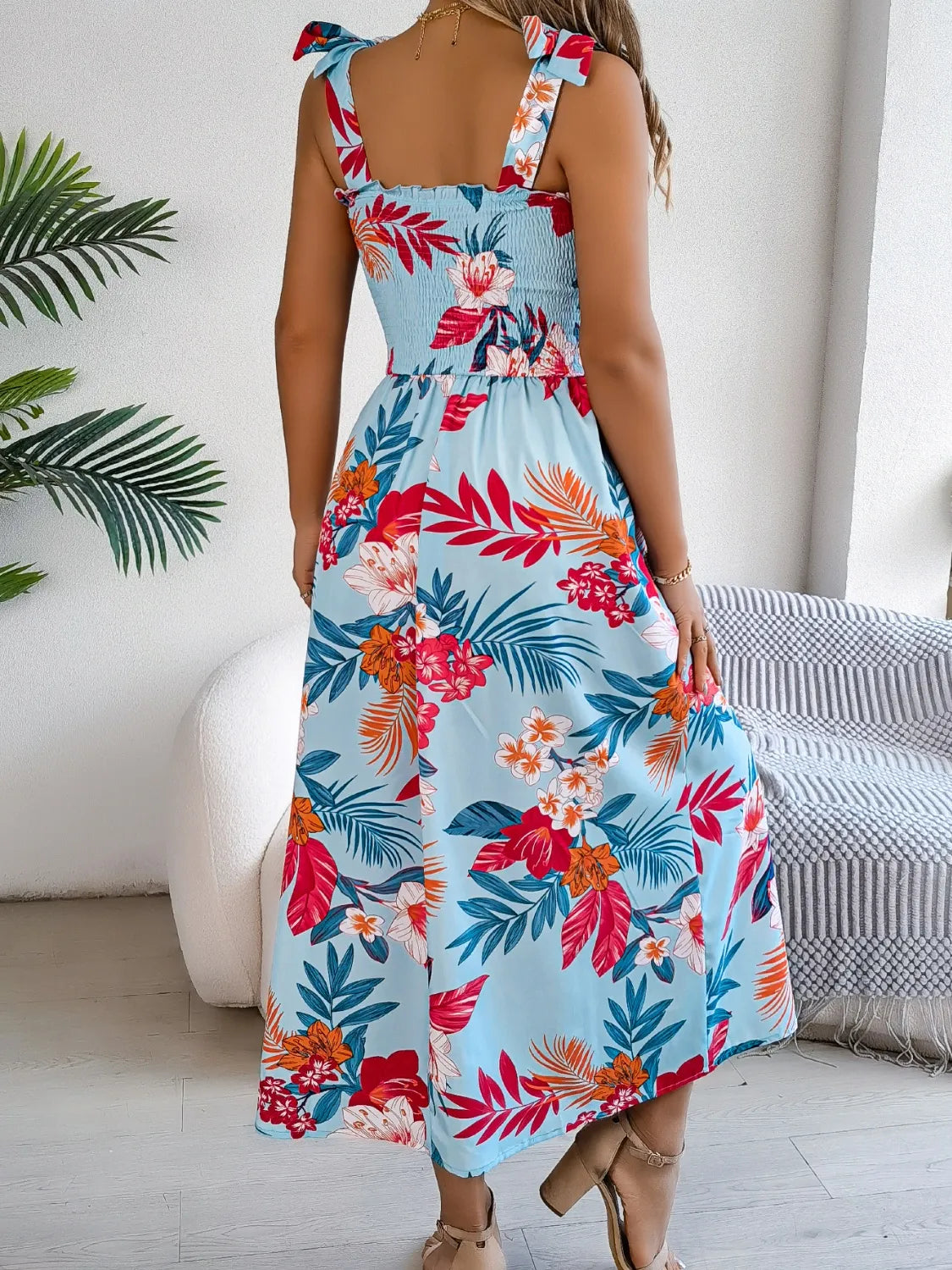Floral Tie Shoulder Midi Dress DJPT